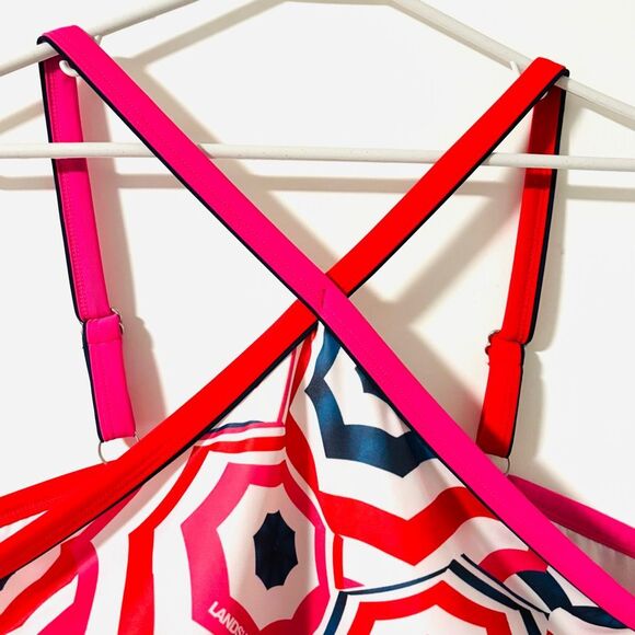 Lands’ End beach umbrella print tankini top red blue ink white size 22W - Picture 3 of 8